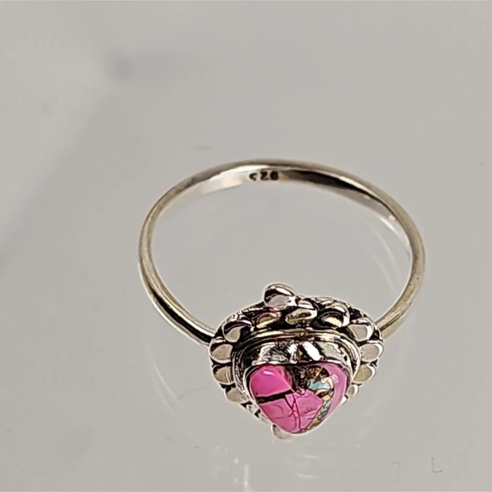 Cotton Candy Dahlia 925 Sterling Silver Pink Turquoise Heart Ring Southwestern